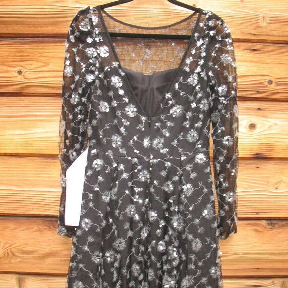 NWT Mac Duggal 12360 Illusion Long Sleeve A Line Gown Black 2 - Picture 11 of 16